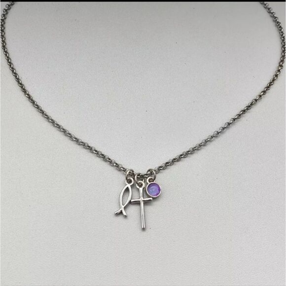 Lia Sophia Necklace Cross Ichthus Religious Pendant 18" - Picture 4 of 6